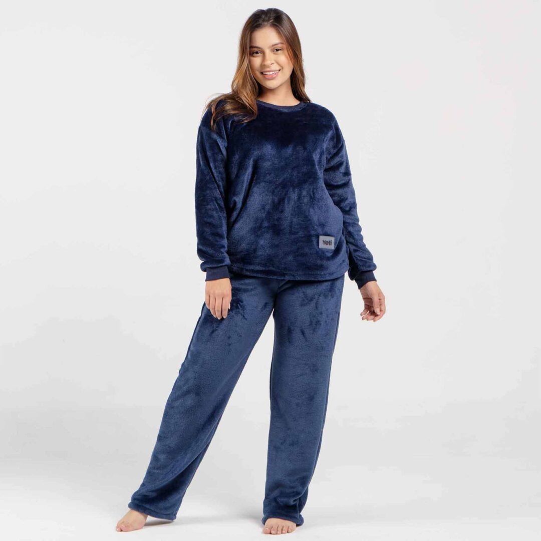 Pijama Para Mujeres T Rmica Conjunto Pijama Azul Oscuro Largo Yeti