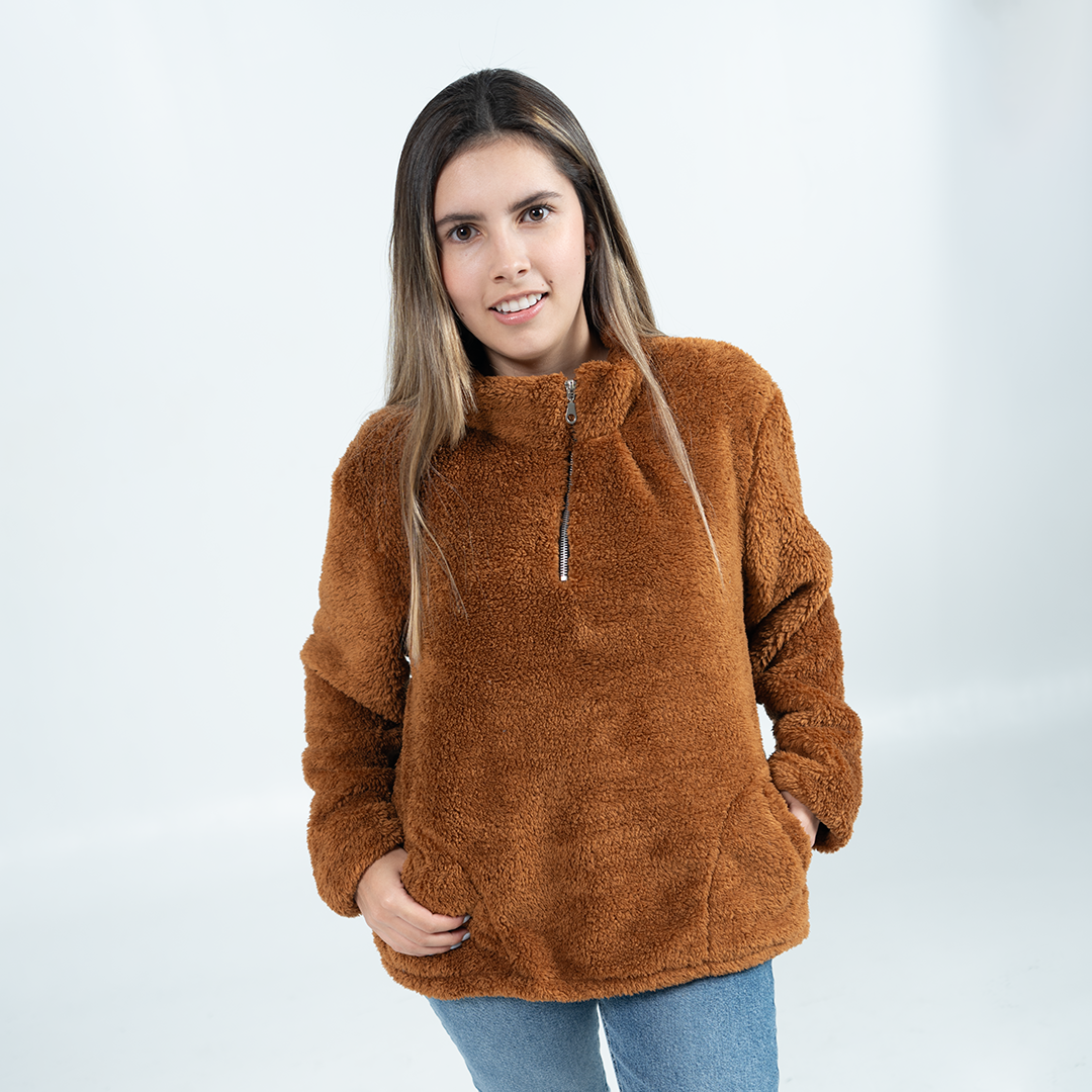 Buzo para mujer cómodo - Suéter Cierre Medio Marrón Atacama - Yeti