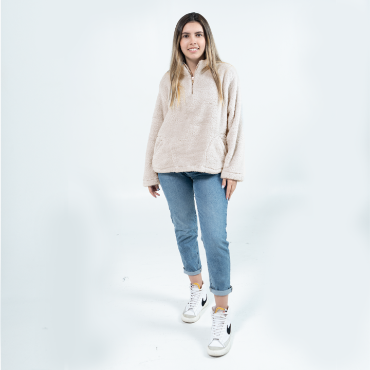 Buzo para mujer cómodo - Suéter cierre medio beige Atacama - Yeti Colombia