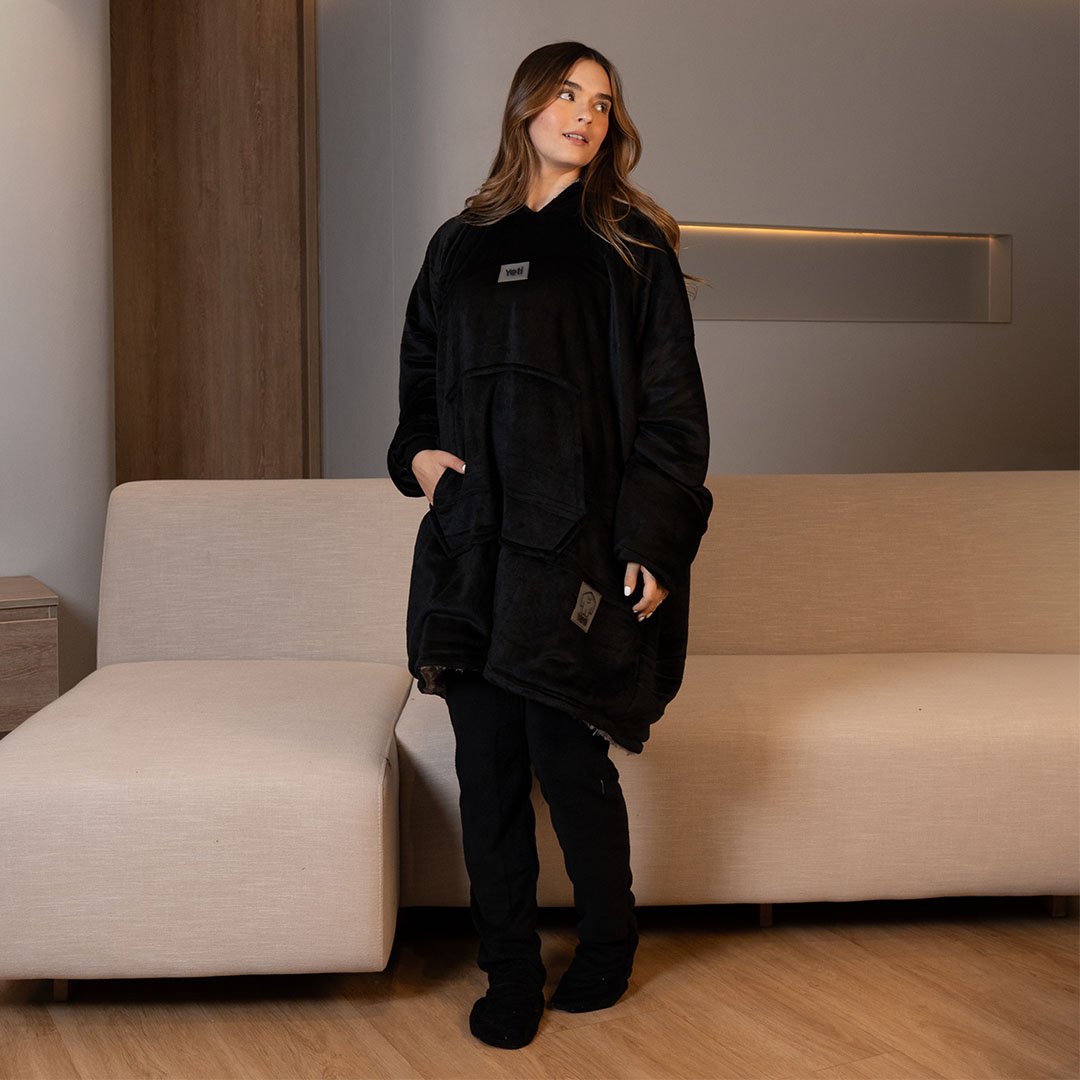 Set saco gigante doble faz negro con gris olivo + medias calentadoras negras