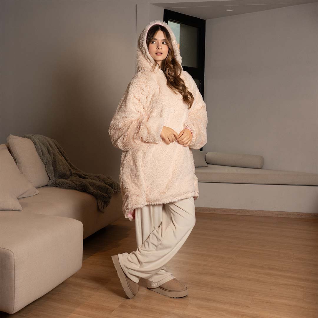 Saco Gigante Doble Faz Rosado con Beige