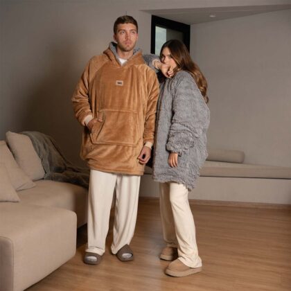 Saco Gigante Doble Faz Camel con Gris Claro