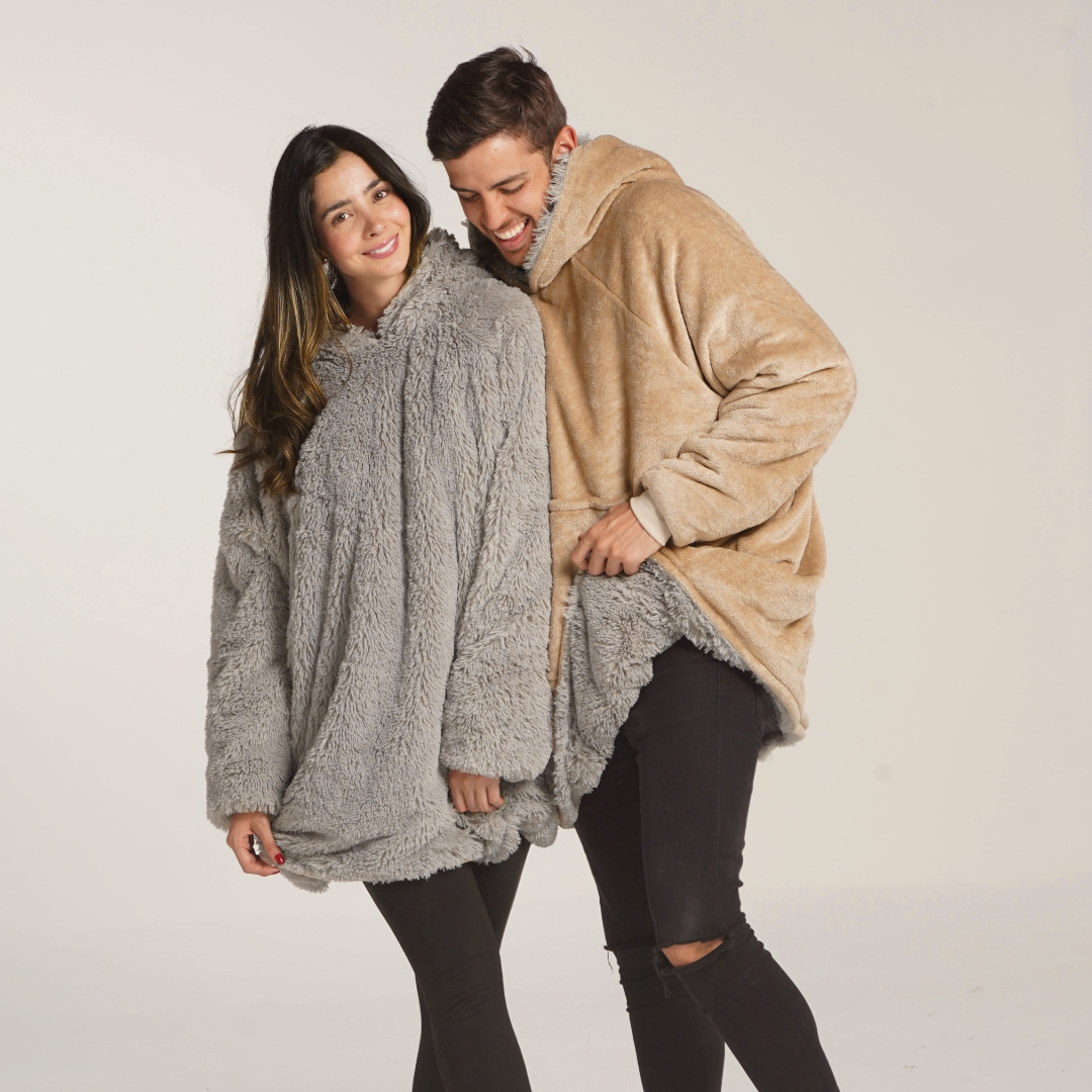 Saco gigante camel con gris claro