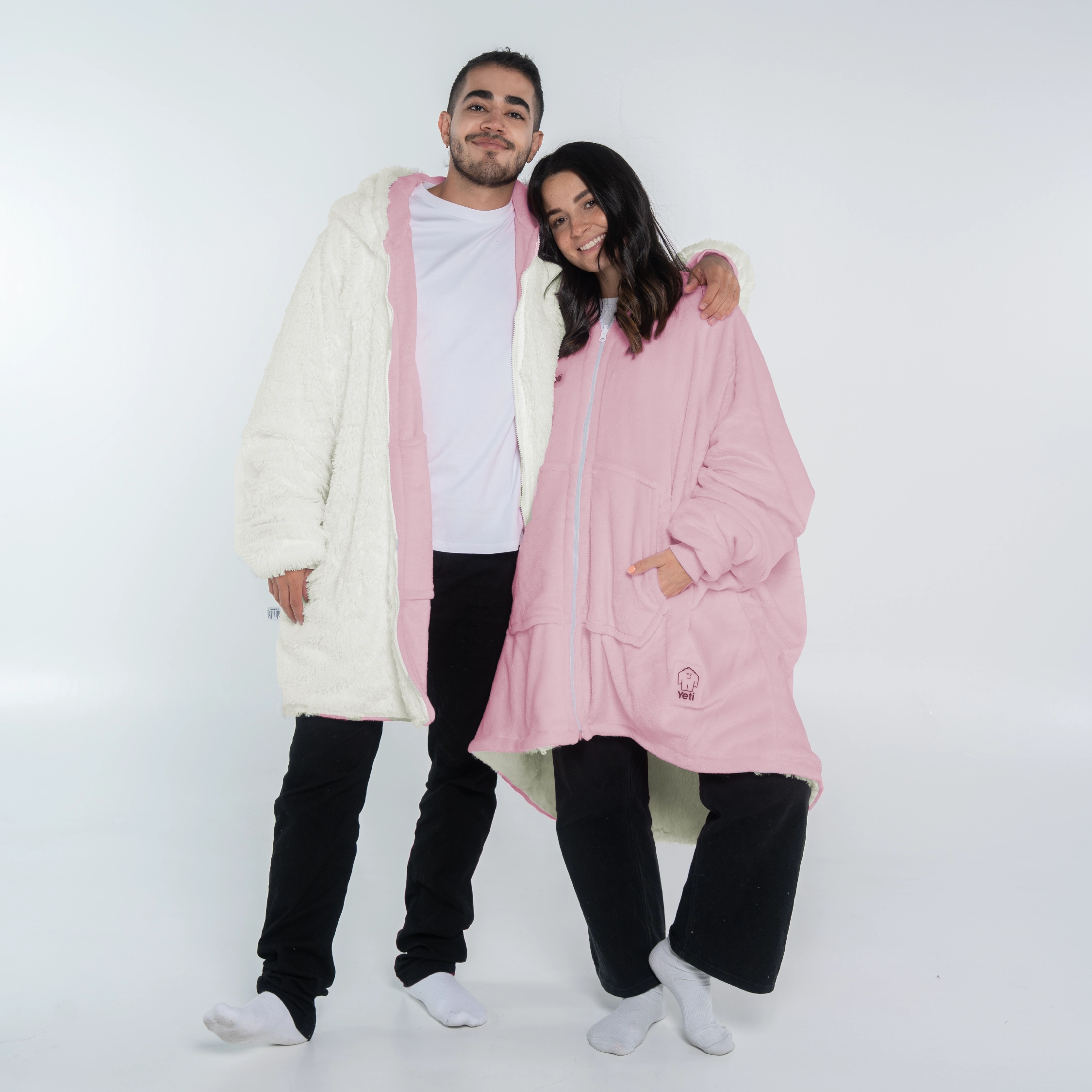 Saco gigante ZIP rosado con beige