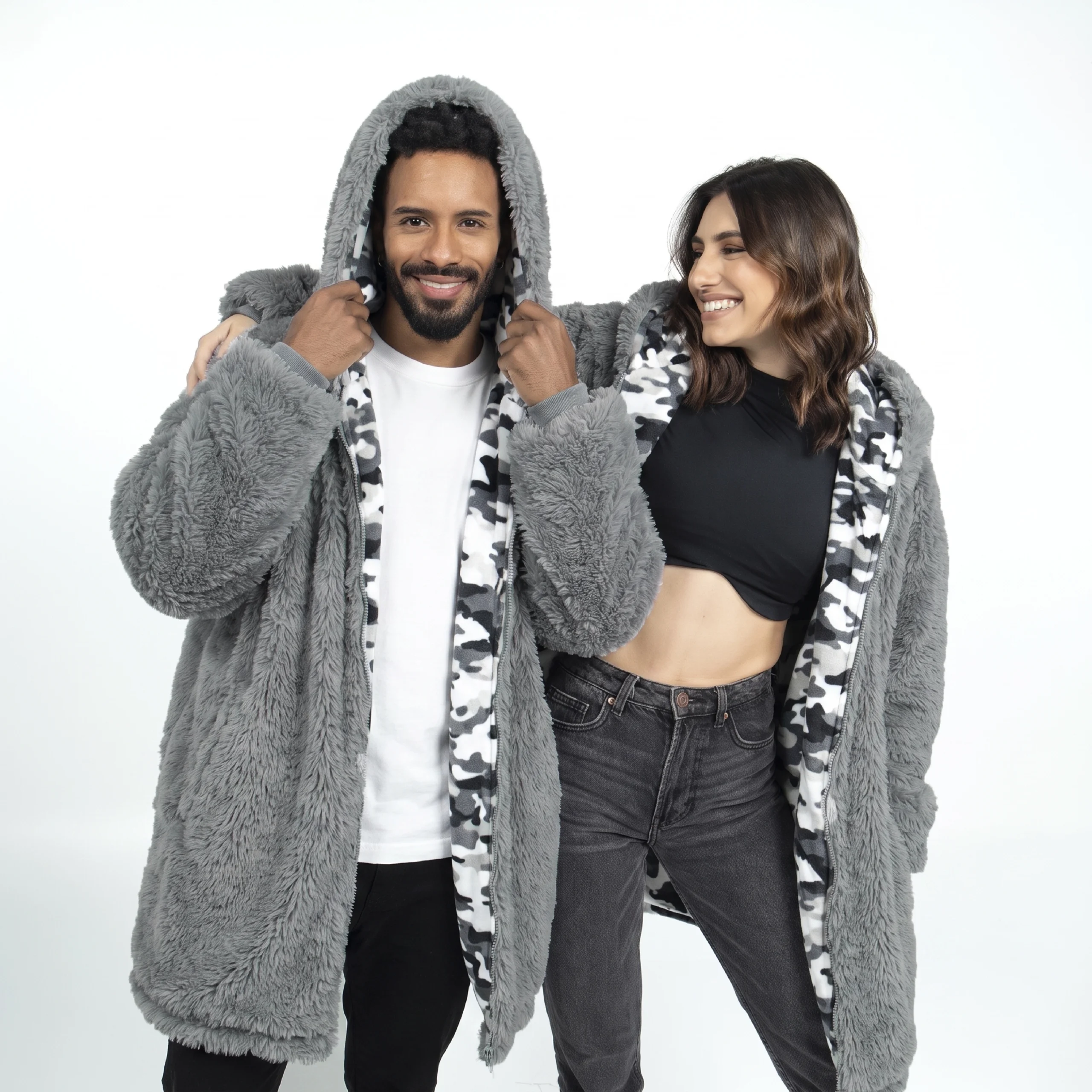 Saco gigante ZIP camuflado con gris claro