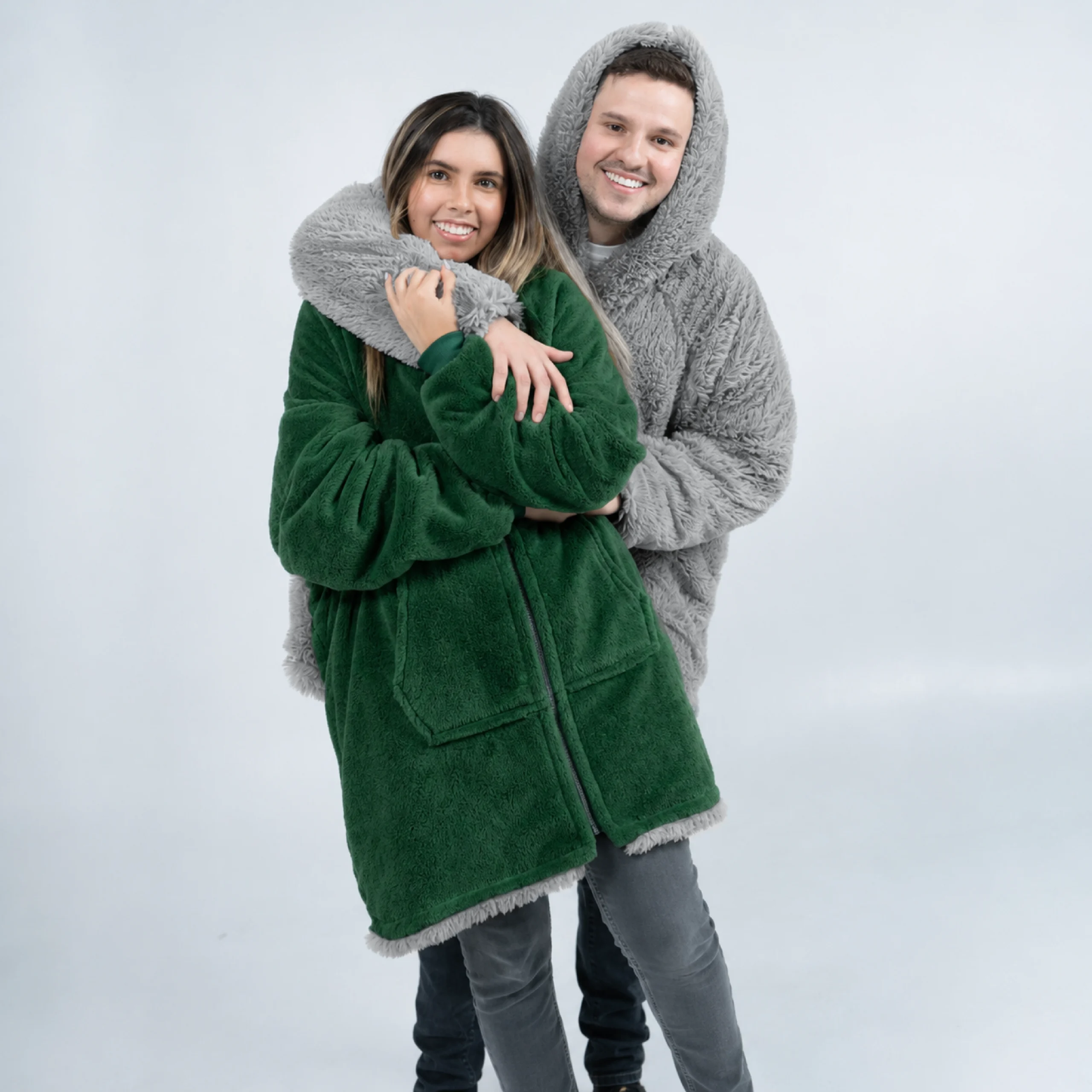 Saco gigante ZIP verde con gris claro